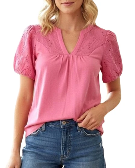 Blush Eyelet Puff Sleeve Knit Top