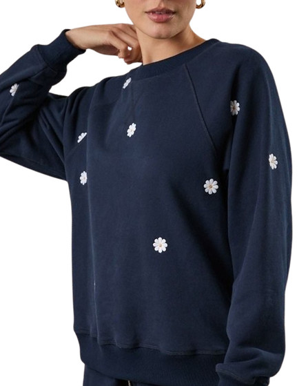 Embroidered Daisy Crewneck Sweatshirt – Navy