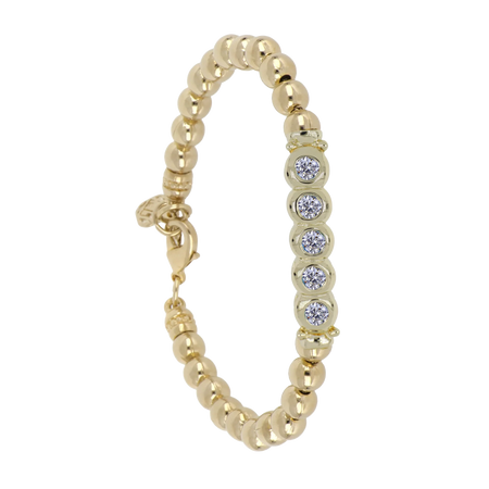 Beaded Collection 5 Stone Cz Bracelet - Gold