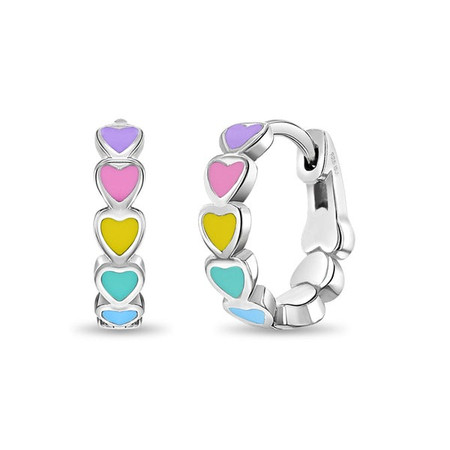 Kids Sterling Silver Rainbow Heart Huggie Hoop Earrings
