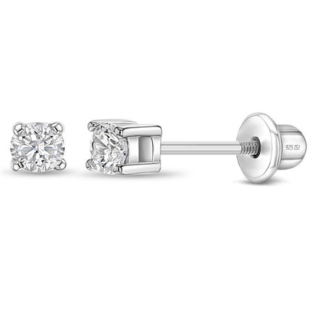 Kids Sterling Silver 2mm CZ Screw Back Stud Earrings