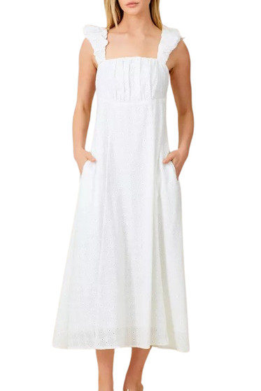 White Eyelet Bow Back Midi Dress