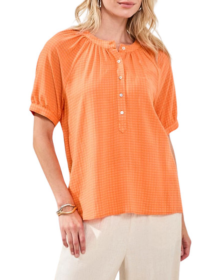 Woven Textured Gingham Button-Front Top