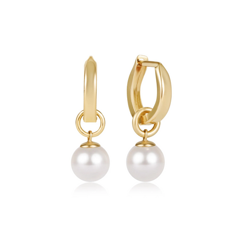 Huggie Hoop Earrings Pearl 8mm Charm - Gold