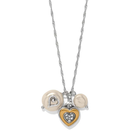 One Heart Pearl Short Necklace - Two Tone