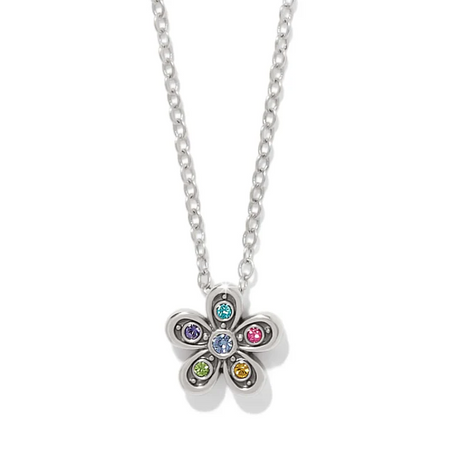 Enchanting Gem Flower Necklace - Silver
