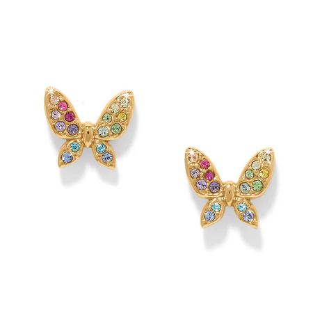 Enchanting Gem Butterfly Post Earrings - Gold