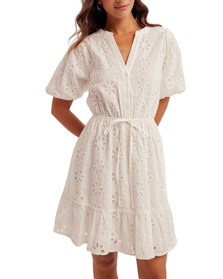 Floral Eyelet Puff Sleeve Mini Dress