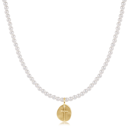 Choker Beaded Pearl Inspire Gold Cross Disc Necklace