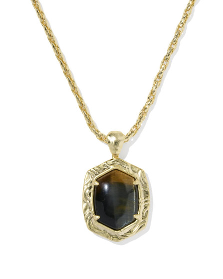 Tiger Striped Daphne Long Pendant Necklace in Gold