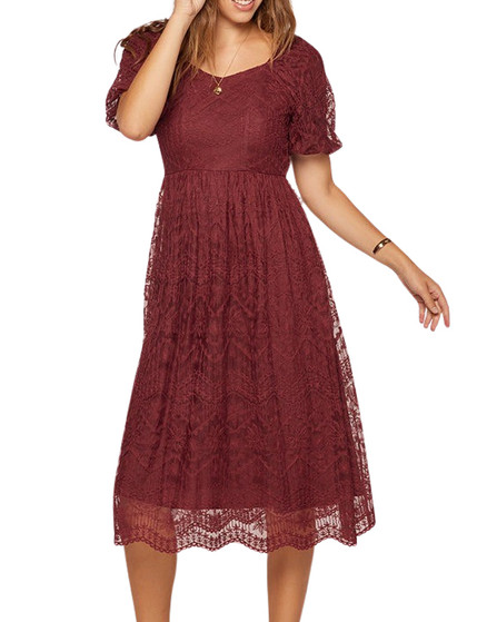 Floral Lace Puff Sleeve Midi Dress