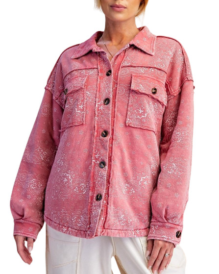 Vintage Wash Paisley Print Button Front Shacket