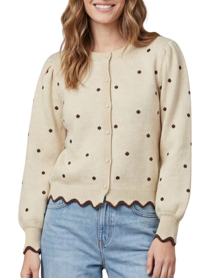 Polka Dot Scallop Trim Cardigan