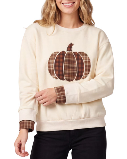 Plaid Pumpkin Appliqué Sweatshirt