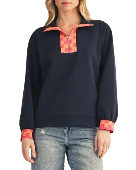 Contrast Check Quarter-Zip Scuba Pullover