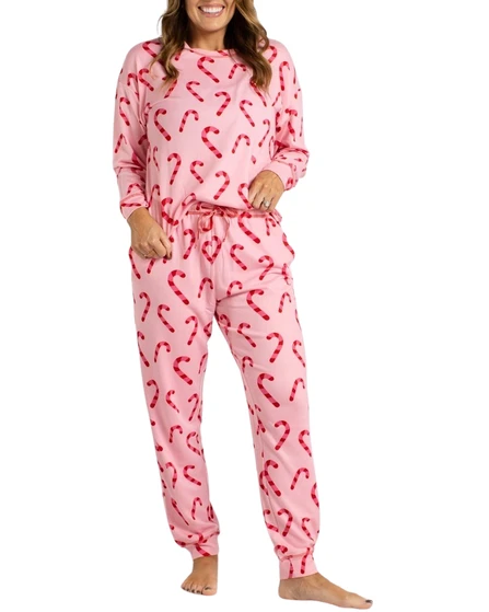 Pink Candy Cane Print Pajama Set