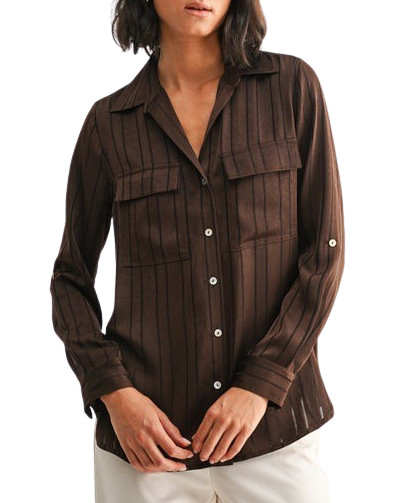 Textured Stripe Button Down Blouse