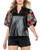 Embroidered Puff Sleeve Leather Top