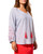 Striped Embroidered Sleeve Tassel Top Striped Embroidered Sleeve Tassel Top