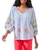 Striped Embroidered Peasant Boho Top with Tassel Tie