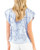 Blue Stripe Floral Ruffle Neck Blouse