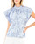 Blue Stripe Floral Ruffle Neck Blouse