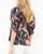 Navy Floral Puff Sleeve Blouse with Pink Trim