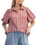 Red Stripe Puff Sleeve Button Front Blouse