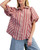 Red Stripe Puff Sleeve Button Front Blouse