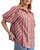 Red Stripe Puff Sleeve Button Front Blouse