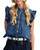 Ruffle Trim Chambray Sleeveless Button Front Top