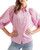 Pinstripe Balloon Sleeve Button Front Blouse