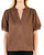Suede Split Neck Puff Sleeve Blouse
