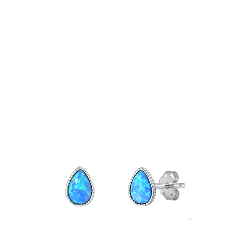 Sterling Silver Small Teardrop Stone Post Earrings in Blue Opal