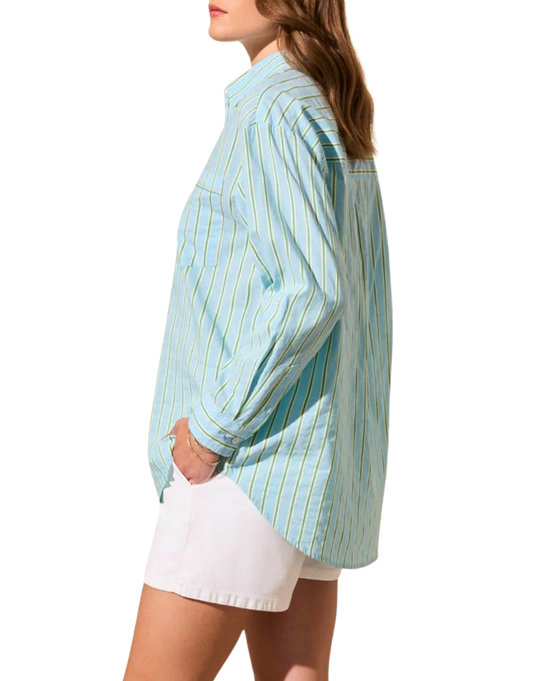 Tribal Roll Up Sleeve Button Front Shirt With Contrast Stripe
