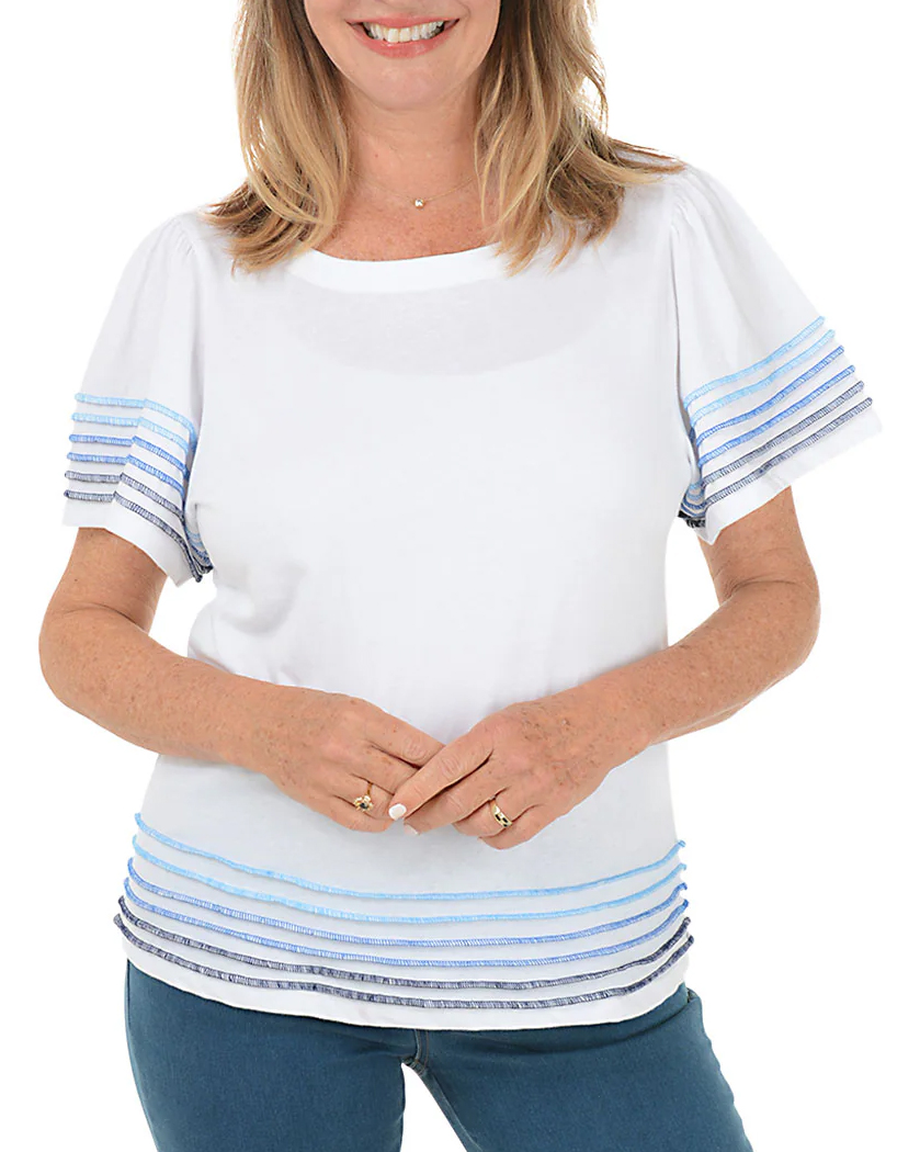 Tribal Contrast Boat Neck Top with Contrast Stitching