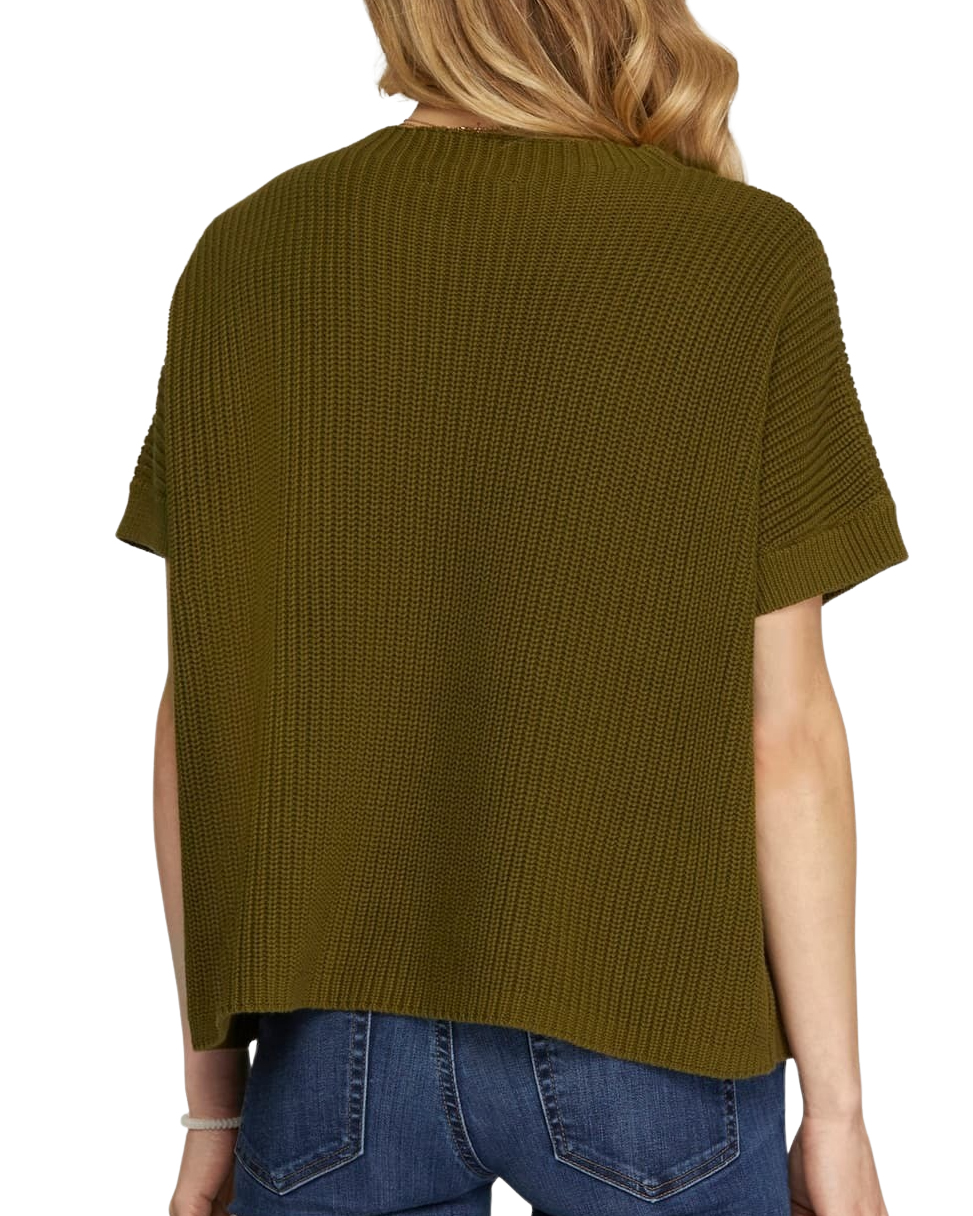 She & Sky Olive Pocket Knit Short Sleeve Sweater | Casual
