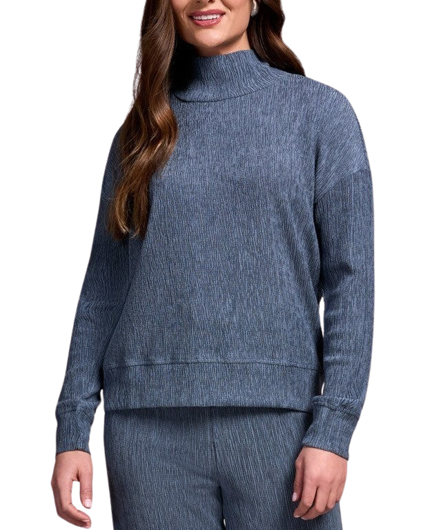 Tribal Blue Ribbed Mock Neck Pullover | Women's Lounge Top