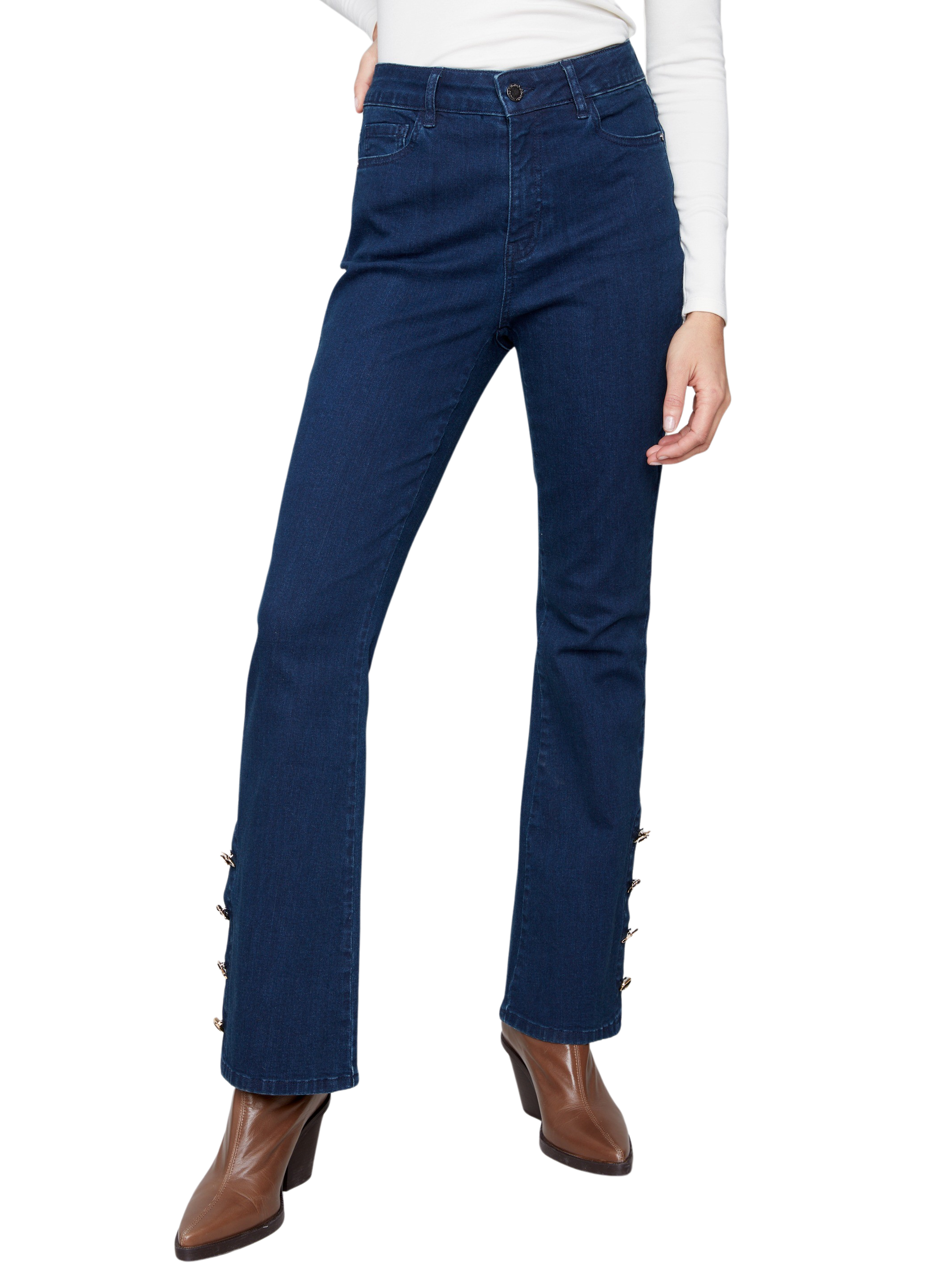 Charlie B Dark Wash Straight-Leg Jeans with Charm Button Detail