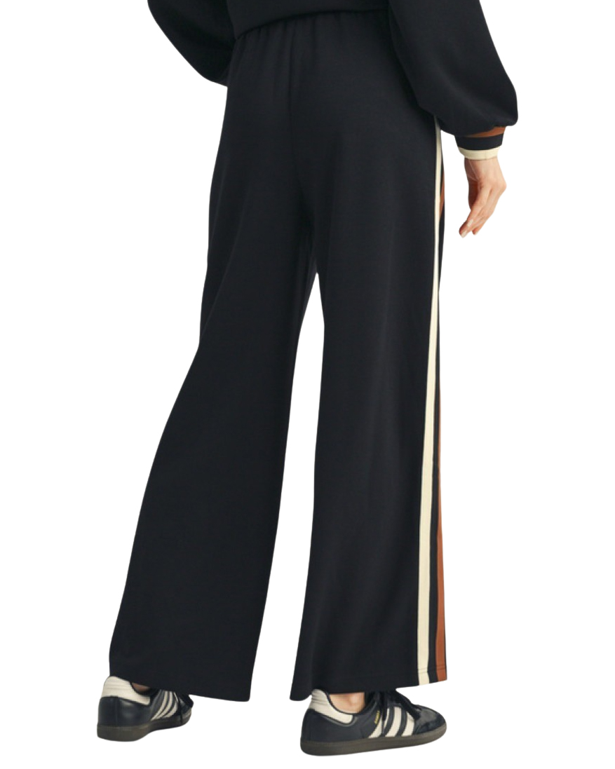 Black Wide-Leg Pants with Contrast Side Stripes