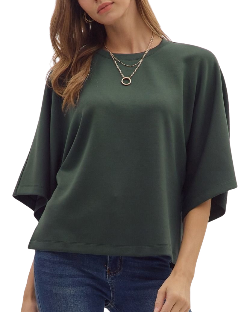 Relaxed Fit Wide Dolman Sleeve Top with Side Slit