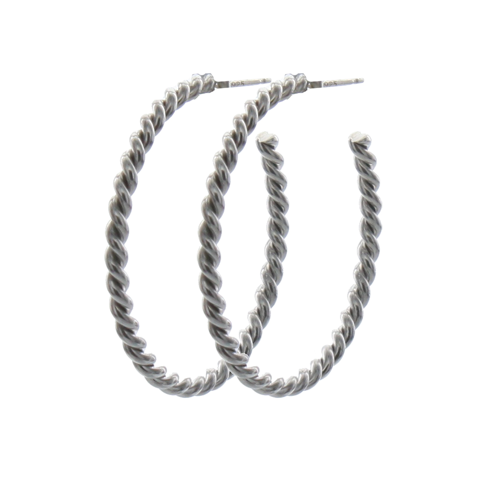 Sterling Silver Twisted Wire Post Back Hoop Earrings