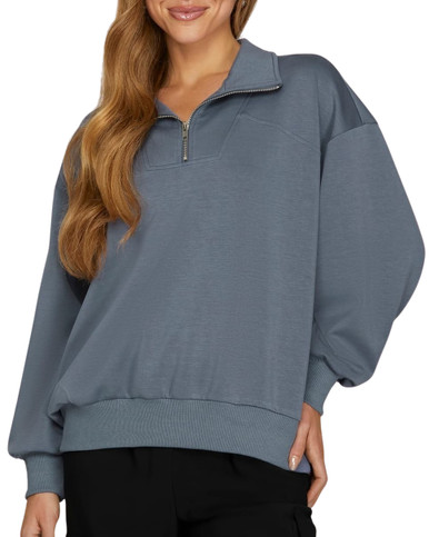 She & Sky Dusty Blue Quarter-Zip Pullover | Cozy Women's
