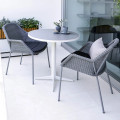 Drop Cafe Table 60cm with White base ceramic Light Grey table top & Breeze chairs.