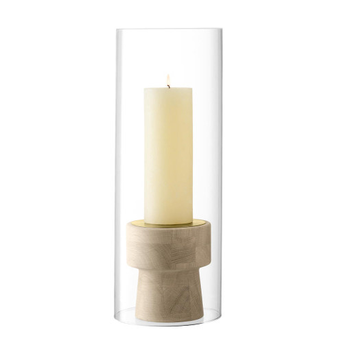 LSA International Mistral Oak Candleholder and Glass Shade H47cm