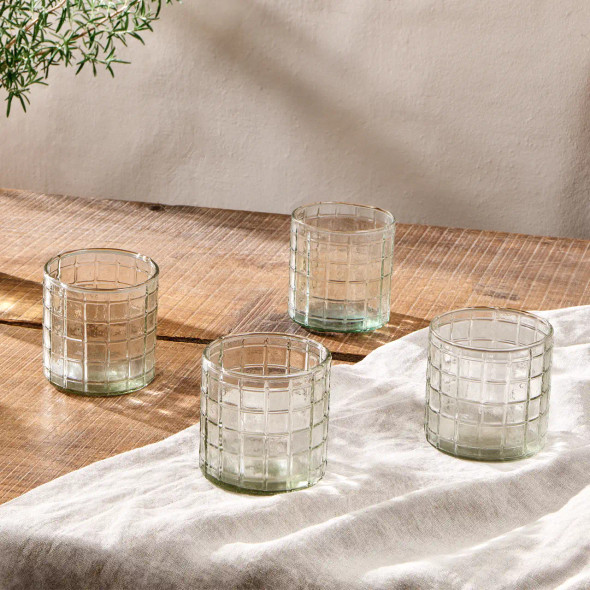 Set of 4 Adhit Glass Tumblers on tabletop.