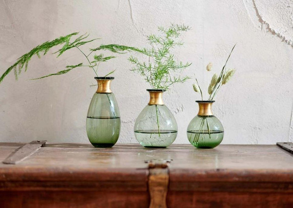 Nkuku Miza Mini Glass Vase - Green in three sizes.