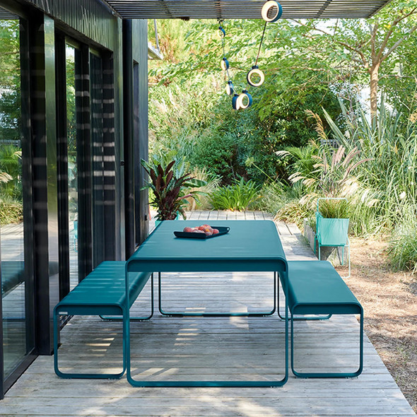 Acapulco Blue - Bellevie Table 196x90 cm & Benches by Fermob.