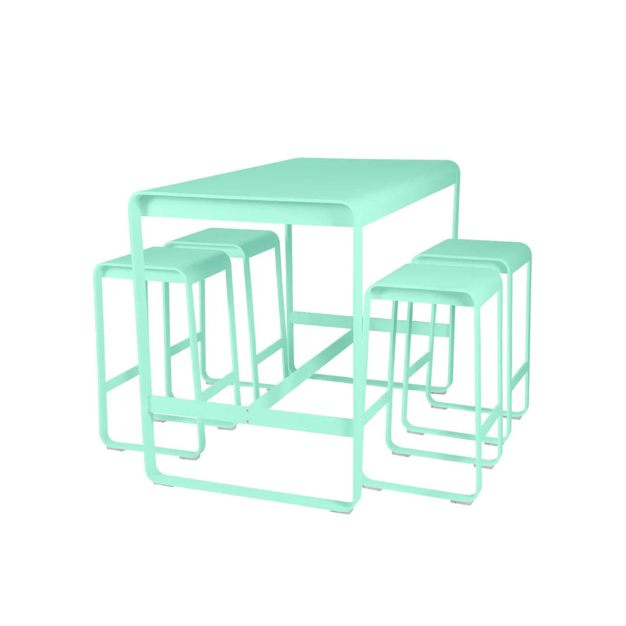 View from an angle of Opaline Green - Bellevie High Table 140x80 cm & Bar Stools.