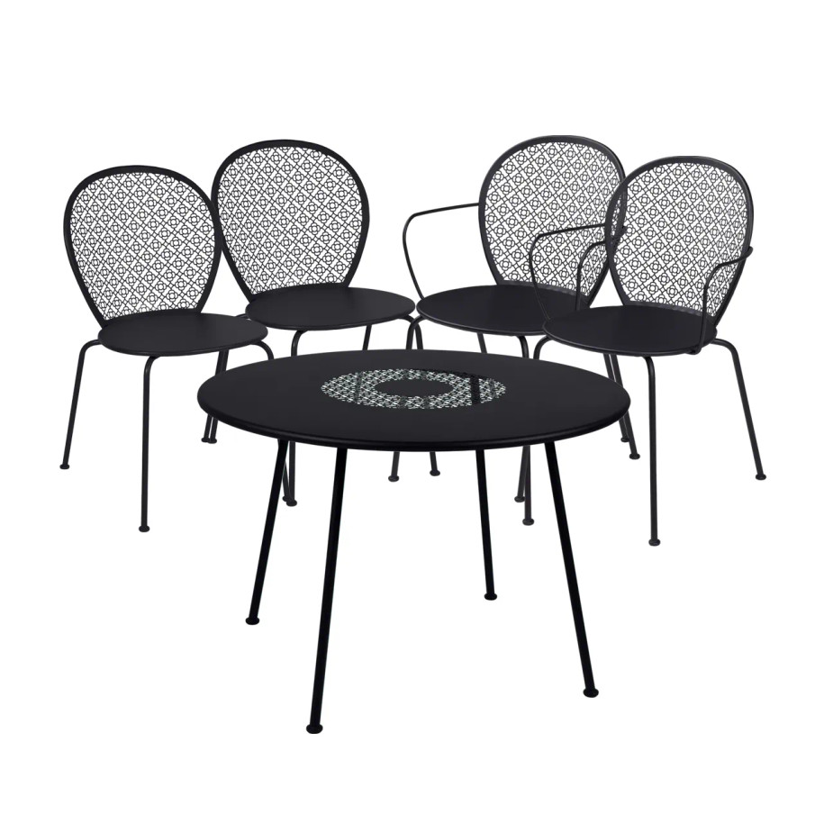 Liquorice - Lorette table & two chairs, two armchairs collection.